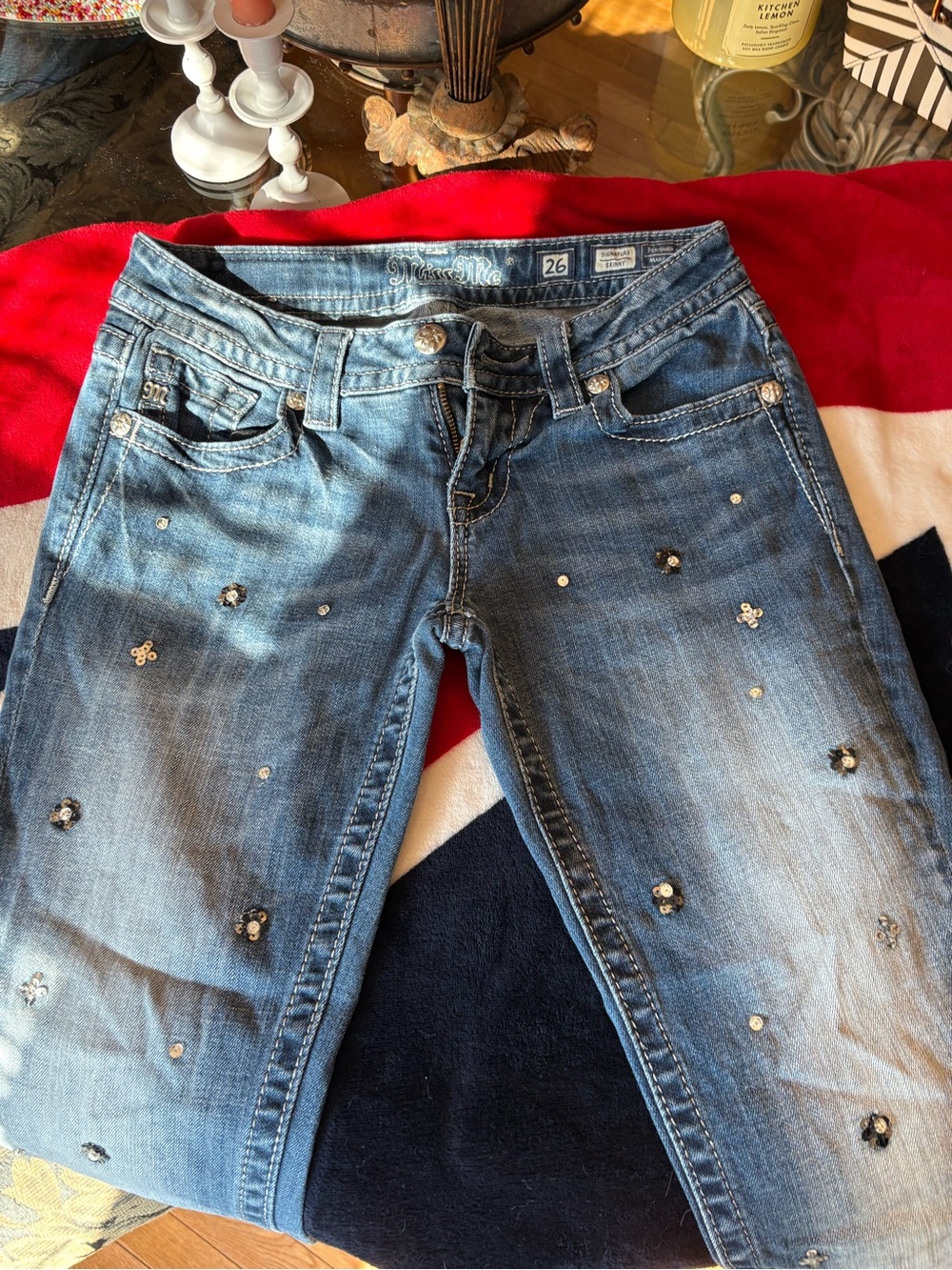 Miss Me Jeans Size 26 Signature Skinny Embellished Rhinestone Sequin Y2K Denim